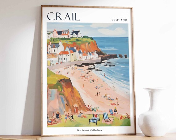 Crail Poster Crail Travel Print Scotland Travel Poster Scottish Decor Tropical Decor Sea Print Crail Gift Scotland Travel Poster