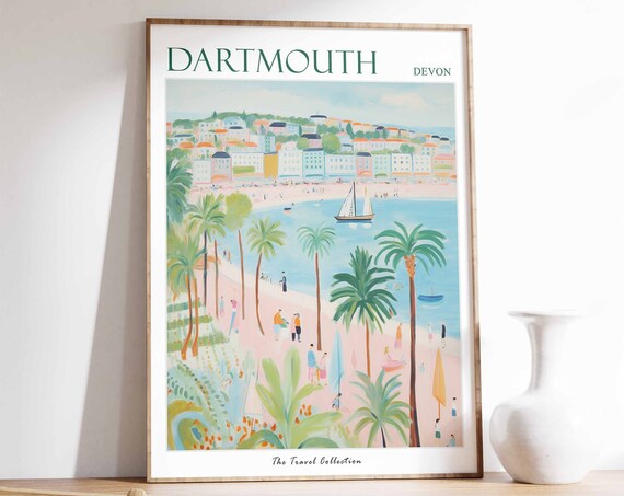 Dartmouth Poster Dartmouth Travel Print Devon Travel Poster British Decor Tropical Decor Sea Print Dartmouth Gift