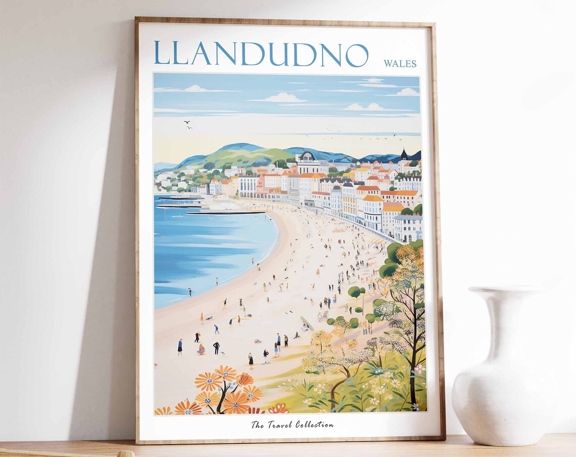 Llandudno Wales Seaside Promenade Retro Travel Illustration Poster