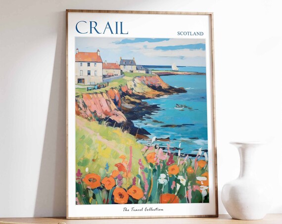 Crail Poster Crail Travel Print Scotland Travel Poster Scottish Decor Tropical Decor Sea Print Crail Gift Scotland Travel Poster