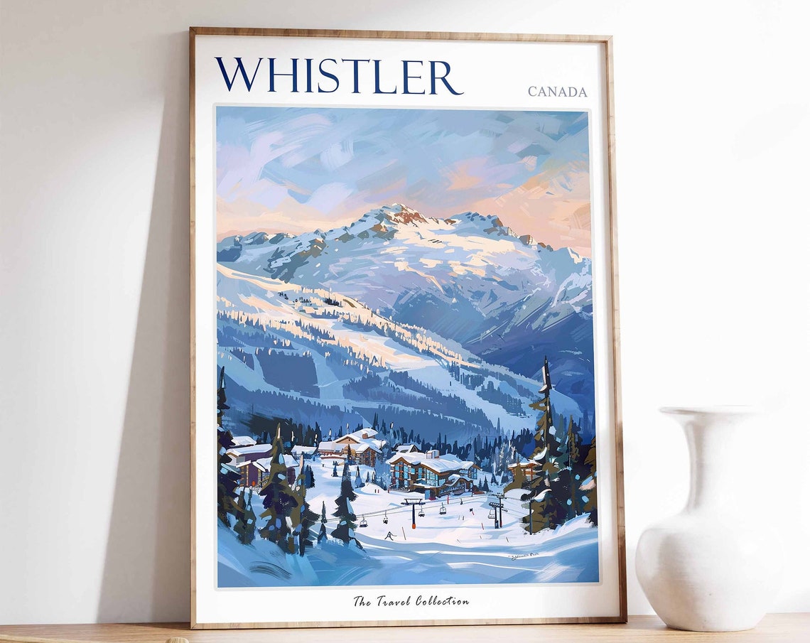 Whistler Canada Snowy Mountain Ski Resort Sunset Village Poster
