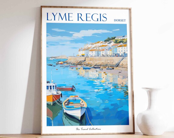 Lyme Regis Poster Lyme Regis Travel Print Dorset Travel Poster British Decor Tropical Decor Lyme Regis Gift Lyme Regis Travel Poster