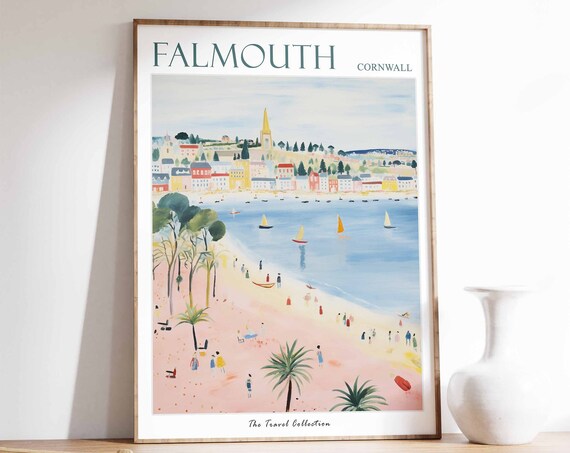Falmouth Poster Falmouth Travel Print Cornwall Travel Poster British Decor Tropical Decor Sea Print Falmouth Gift