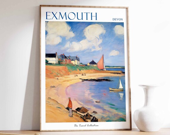 Exmouth Poster Exmouth Travel Print Devon Travel Poster British Decor Tropical Decor Sea Print Exmouth Gift Exmouth Travel Poster