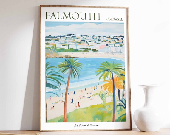 Falmouth Poster Falmouth Travel Print Cornwall Travel Poster British Decor Tropical Decor Sea Print Falmouth Gift