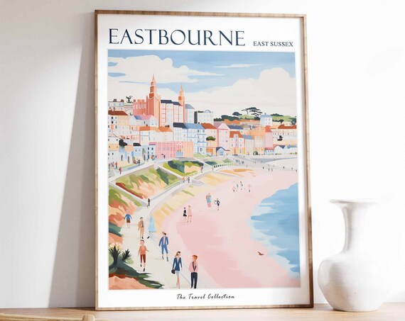 Eastbourne Poster Eastbourne Travel Print East Sussex Travel Poster British Decor Tropical Decor Sea Print Eastbourne Gift