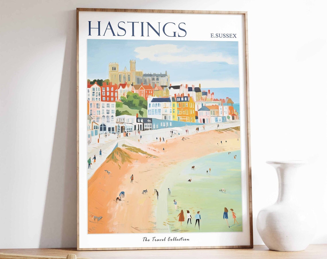 Hastings Poster Hastings Travel Print East Sussex Travel Poster British Decor Tropical Decor Hastings Gift Hastings Travel Poster