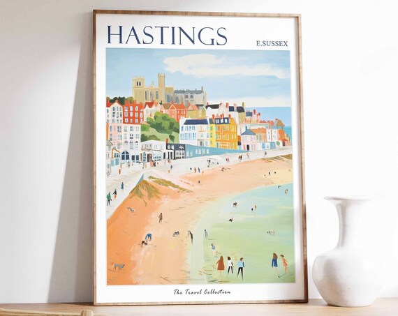 Hastings Poster Hastings Travel Print East Sussex Travel Poster British Decor Tropical Decor Hastings Gift Hastings Travel Poster
