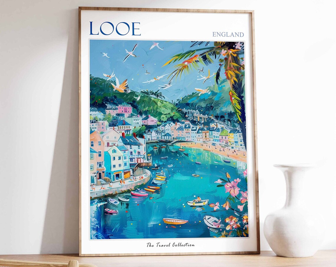 Looe Travel Poster, Cornwall Coastal Wall Art