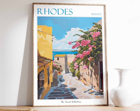 Rhodes Travel Poster, Greek Island Art Print