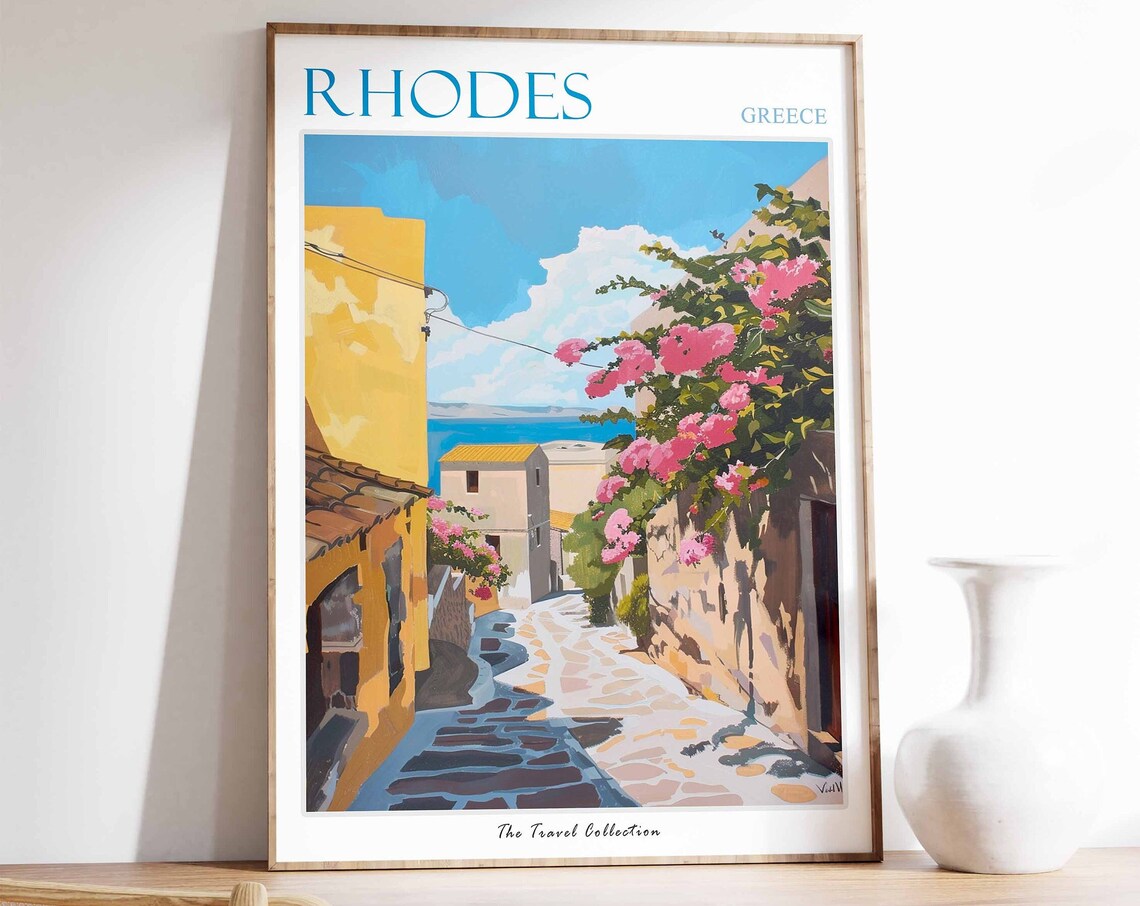 Rhodes Travel Poster, Greek Island Art Print