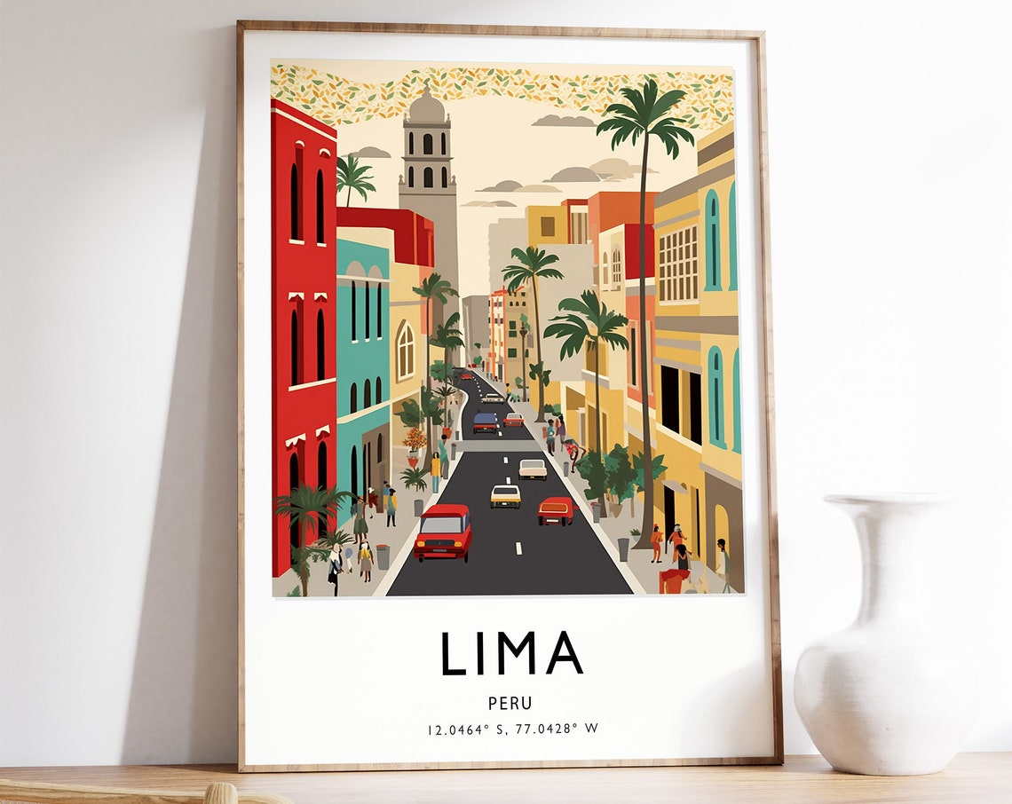 Lima Peru Travel Print Latin America Travel Poster Lima Travel Wall Art Colourful Travel Art Vintage Travel Travel Gift