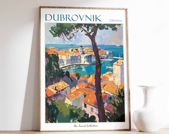 Dubrovnik Poster Dubrovnik Travel Print Croatia Travel Poster Tropical Decor Beach Art Travel Gift Floral Print Coastal Decor