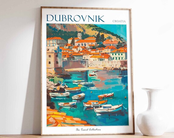 Dubrovnik Poster Dubrovnik Travel Print Croatia Travel Poster Tropical Decor Beach Art Travel Gift Floral Print Coastal Decor