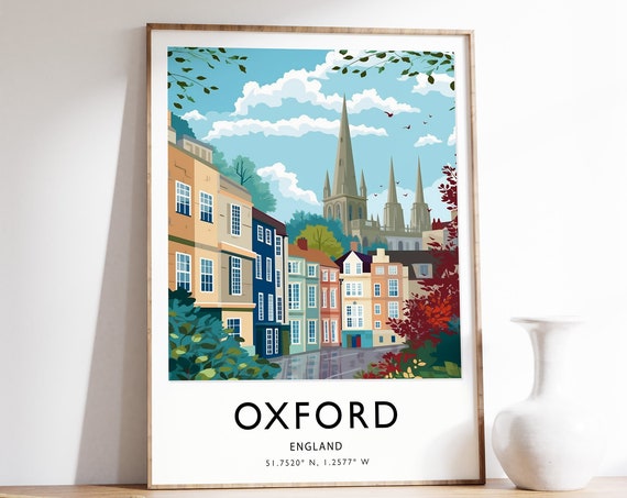 Oxford Travel Print Oxford Travel Poster British Travel Wall Art Colourful Travel Art Vintage Travel Travel Gift