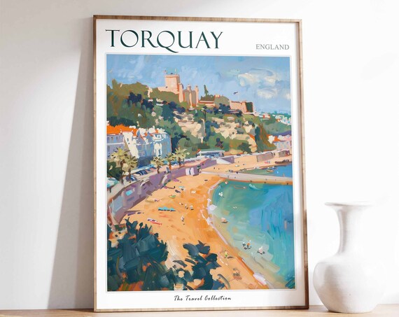 Torquay Poster Torquay Travel Print Tropical Decor Sea Wall Art British Decor England Travel Print Torquay Gift Torquay Travel Poster