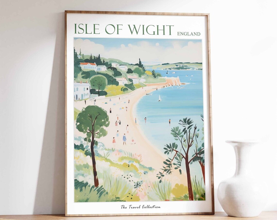Isle of Wight England Garden View Over a Curving Sandy Beach Poster