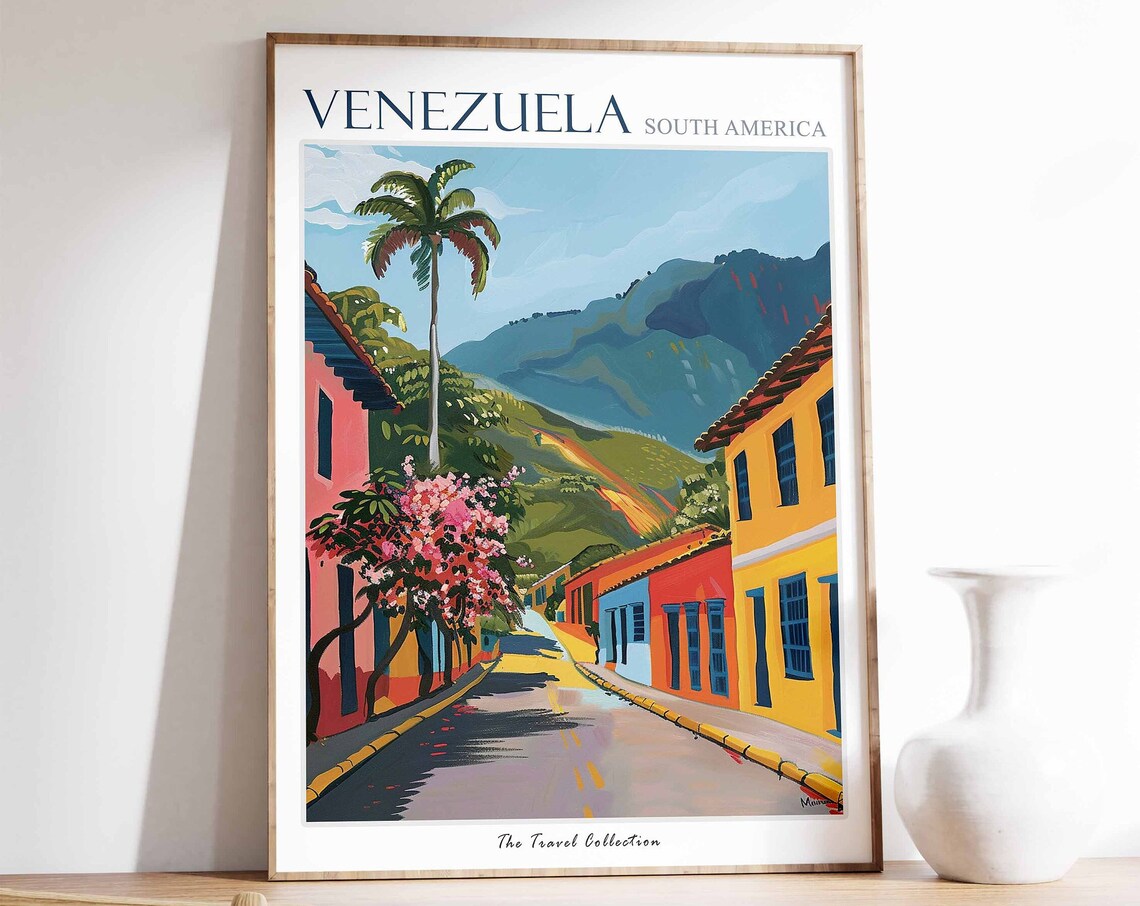 Venezuela South America Colonial Street Mountain Travel Poster