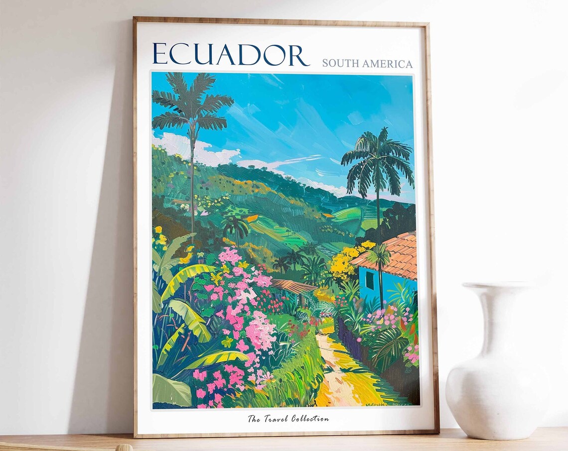 Ecuador Travel Poster Tropical Botanical Print South Decor