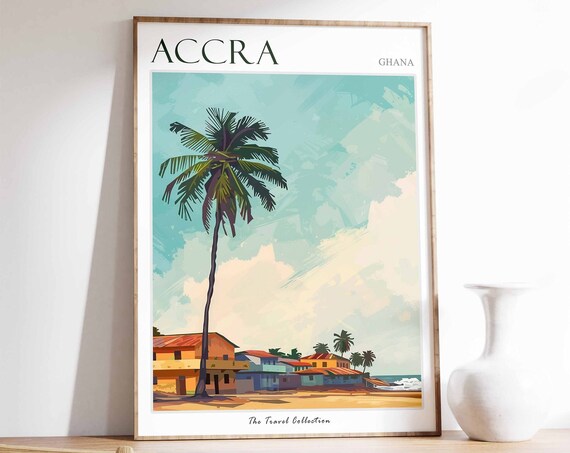 Accra Poster Accra Travel Print Tropical Decor City Wall Art Accra Decor Ghana Travel Print Accra Gift Accra Travel Poster