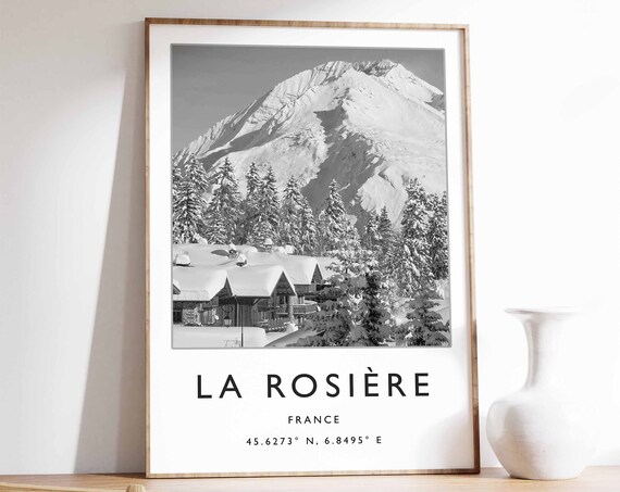 La Rosière France Black and White Mountain Chalet Photo Poster