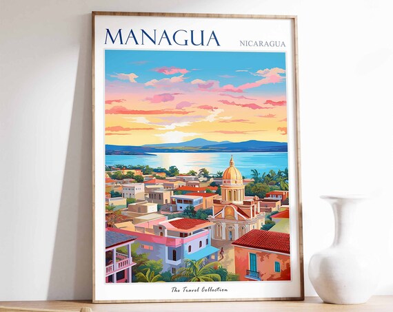 Managua Poster Managua Travel Print Nicaragua Travel Poster Tropical Decor Beach Art Nicaragua Travel Gift Botanical Print