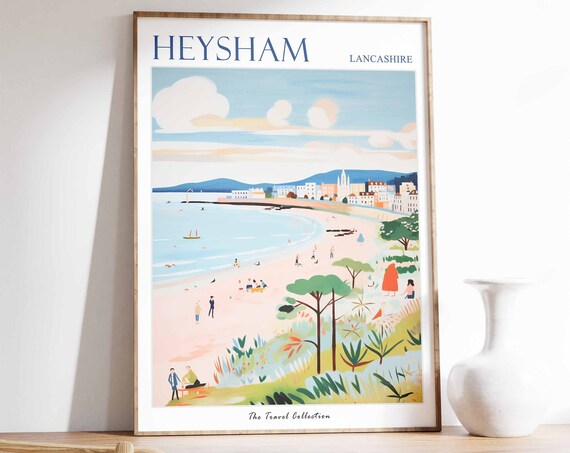 Heysham Poster Heysham Travel Print Lancashire Travel Poster British Decor Tropical Decor Heysham Gift Heysham Travel Poster