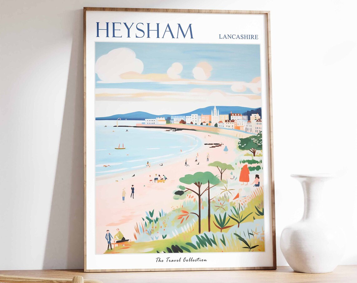 Heysham Lancashire Pastel Beach Seaside Town People Boats Wall Art