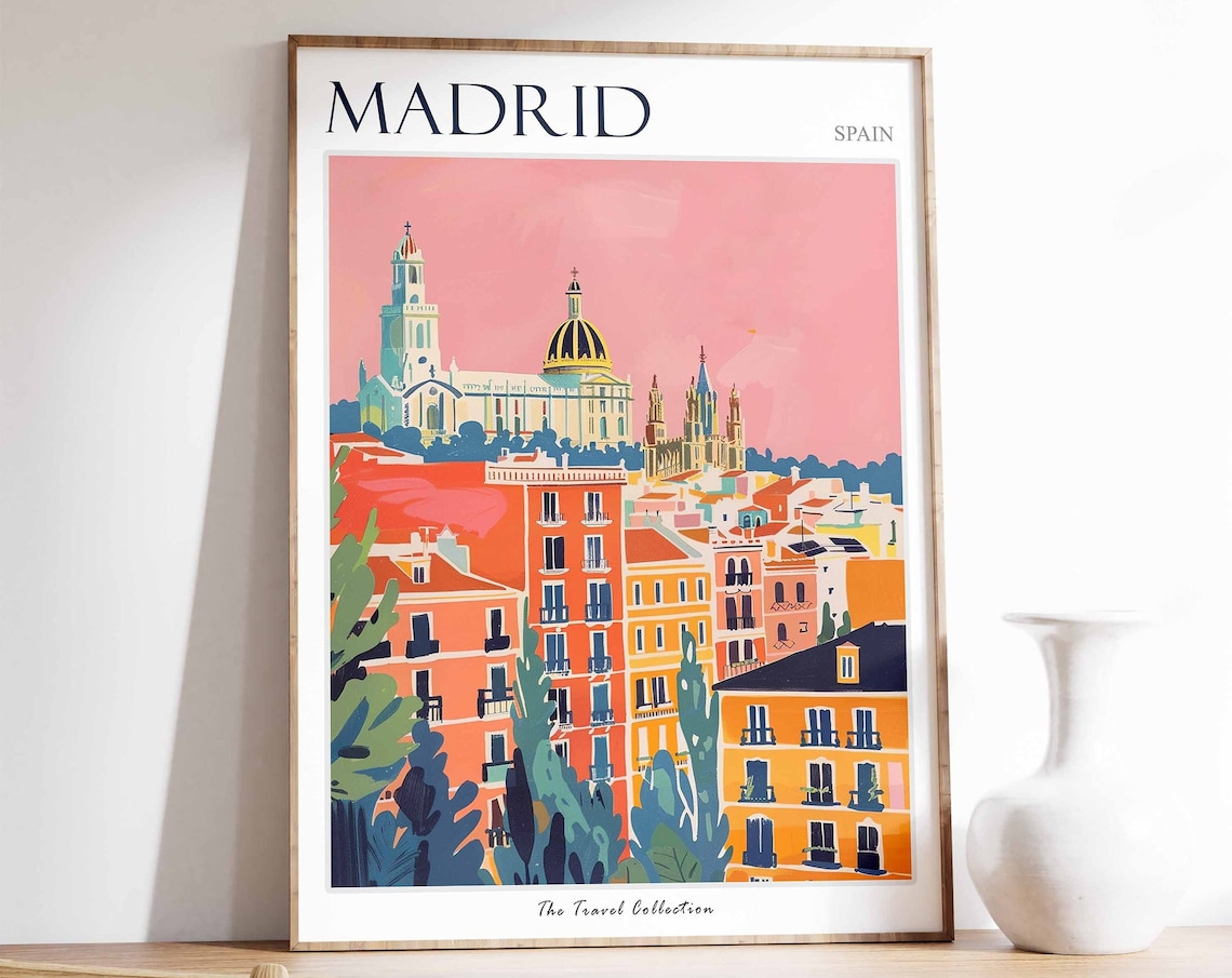 Madrid Travel Poster, Tropical Decor City Poster