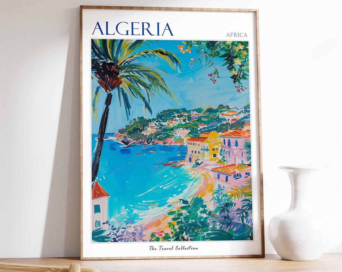 Algeria Africa Turquoise Bay Palm Tree and Terracotta Roofs Poster
