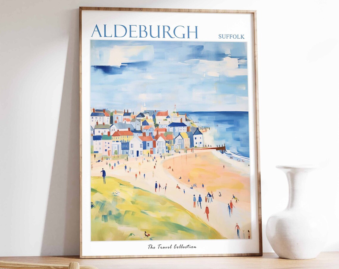 Aldeburgh Suffolk Colorful Seaside Town Beach Painting Travel Poster