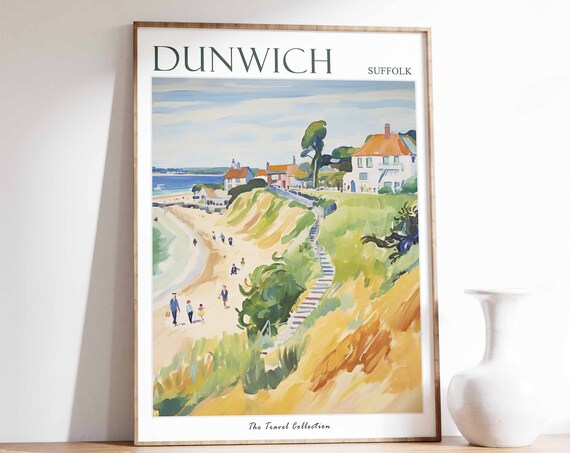 Dunwich Poster Dunwich Travel Print Suffolk Travel Poster British Decor Tropical Decor Sea Print Dunwich Gift Dunwich Travel Poster