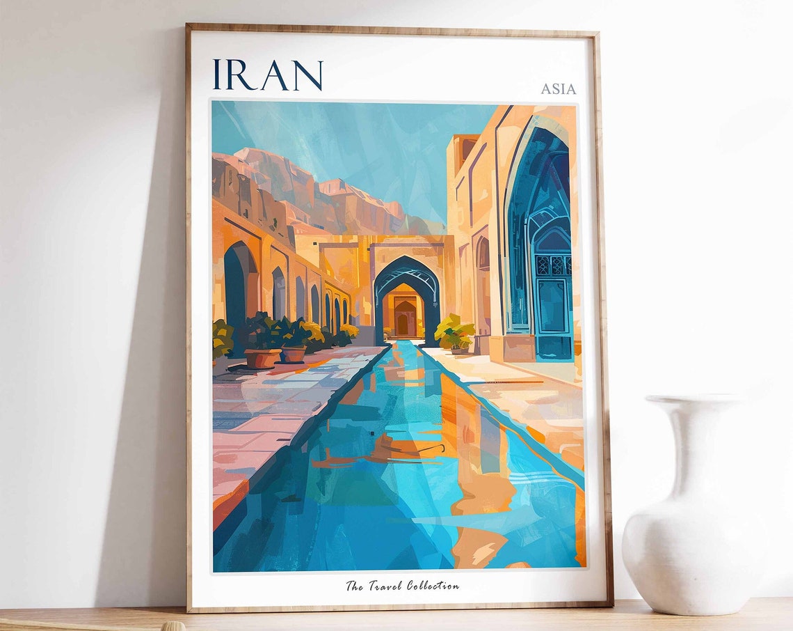 Iran Persian Garden Reflecting Pool Courtyard Tile Art Poster