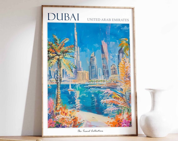 Dubai Travel Poster, Islamic and Tropical Decor