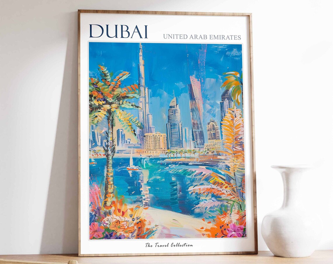Dubai Travel Poster, Islamic and Tropical Decor