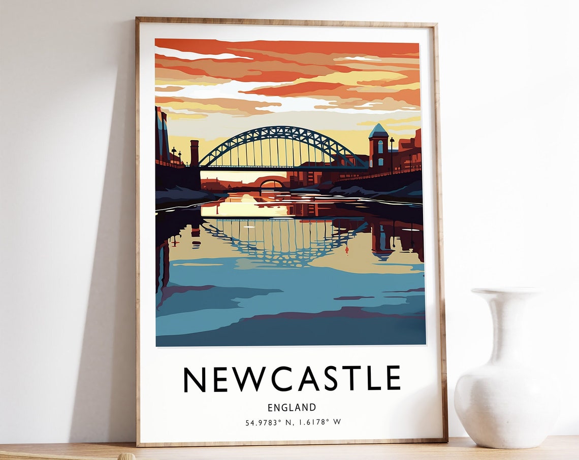 Newcastle England Tyne Bridge Sunset River Reflection Poster