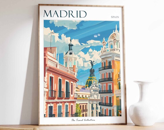 Madrid Poster Madrid Travel Print Tropical Decor City Wall Art Spanish Decor Spain Travel Print Madrid Gift Madrid Travel Poster