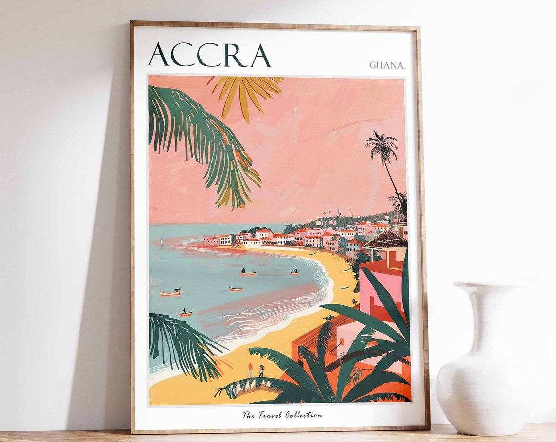 Accra Poster Accra Travel Print Tropical Decor Sea Wall Art Accra Decor Ghana Travel Print Accra Gift Accra Travel Poster