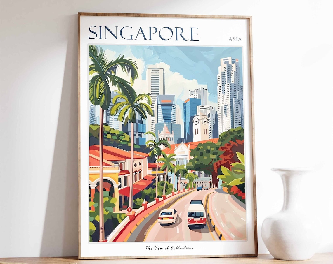 Singapore Travel Poster, Tropical Decor Art Print