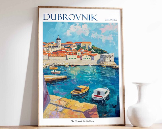 Dubrovnik Poster Dubrovnik Travel Print Croatia Travel Poster Tropical Decor Beach Art Travel Gift Floral Print Coastal Decor