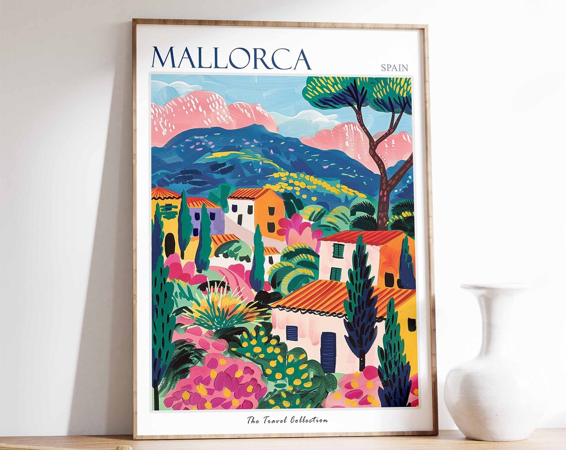 Mallorca Travel Poster, Tropical Coastal Decor