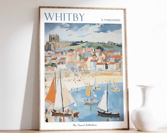 Whitby Poster Whitby Travel Print North Yorkshire Travel Poster British Decor Tropical Decor Whitby Gift Whitby Travel Poster