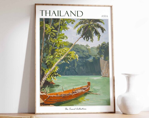 Thailand Poster Thailand Travel Print Thai Decor Oriental Art Tropical Wall Art Botanical Print Thai Gift Thai Wall Art Thailand Art