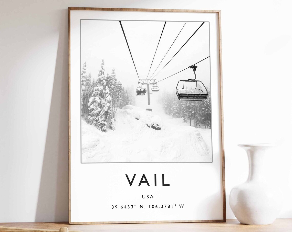 Vail USA Ski Lift Chairlift in Snowy Forest Black and White Poster