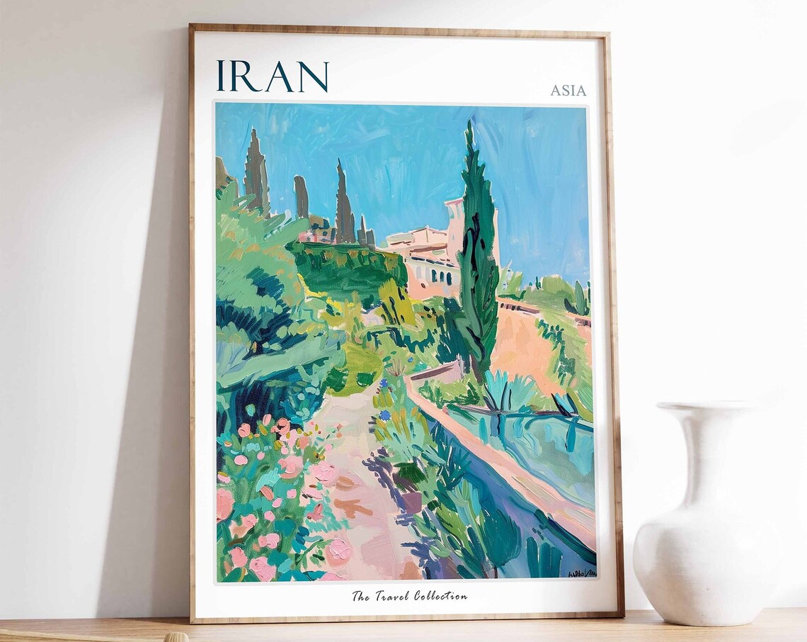 Iran Persian Palace Gardens With Tall Cypress Trees Art Poster