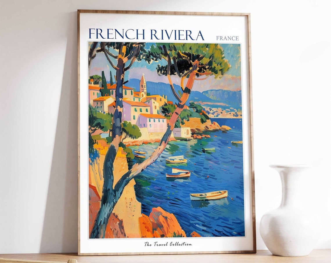 French Riviera Poster French Riviera Travel Print French Travel Poster Tropical Decor Beach Art Travel Gift Floral Print Coastal Art