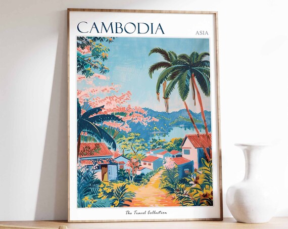 Cambodia Poster Cambodia Travel Print Tropical Decor Cambodian Travel Poster Asian Decor Oriental Art Cambodian Decor Cambodian Gift