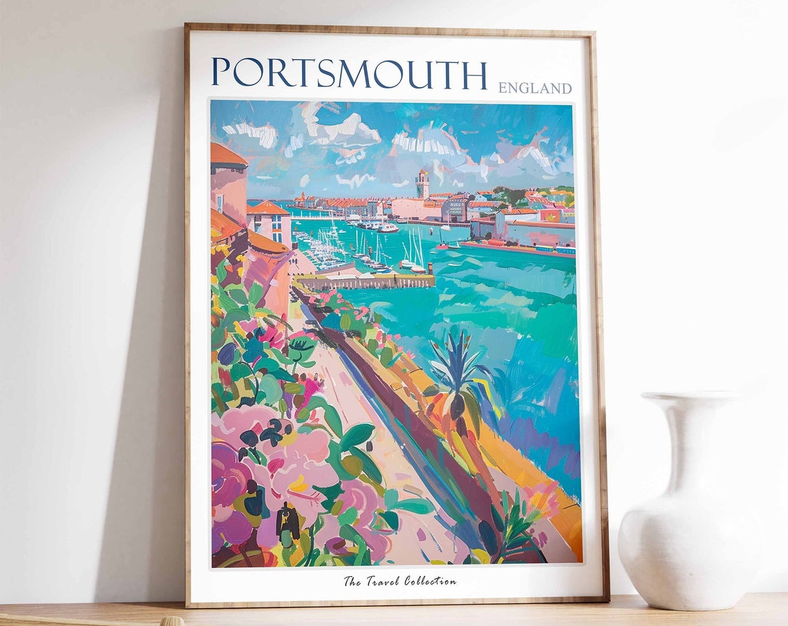 Portsmouth Travel Poster Portsmouth Travel Print Uk Travel Poster English Travel Print Coastal Art Portsmouth Gift Portsmouth Art
