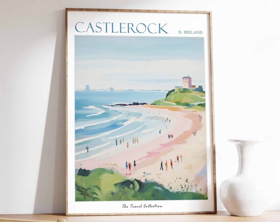 Castlerock Northern Ireland Beach Castle Illustrated Travel Poster