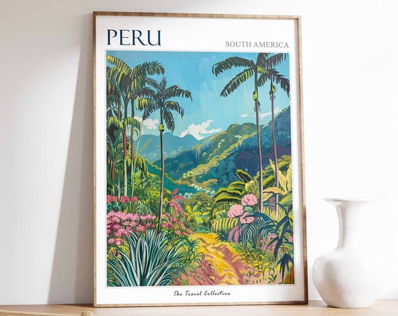 Peru Travel Poster Tropical Botanical Wall Art